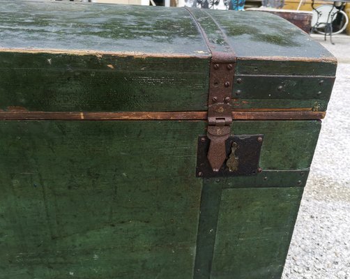 Travel Trunk in Green Varnished Wood, 1900s for sale at Pamono