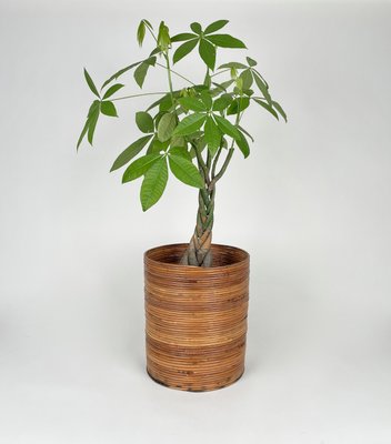Vase pour Plantes Rond en Rotin et Bambou, Italie, 1960s en vente sur Pamono