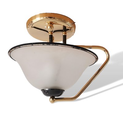 Portuguese Semi Flush Mount Ceiling Lamp In Frosted Glass And Gold Toned Brass 1970s For At Pamono - Antique Brass Semi Flush Mount Ceiling Light