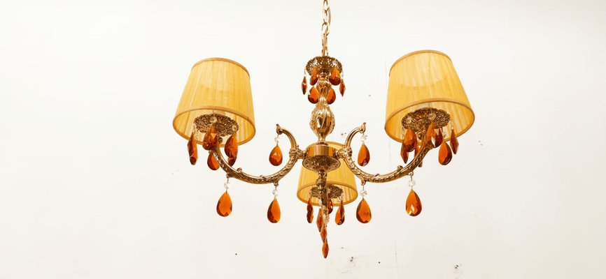 Lampadario classico con cristalli color ambra e 6 luci con