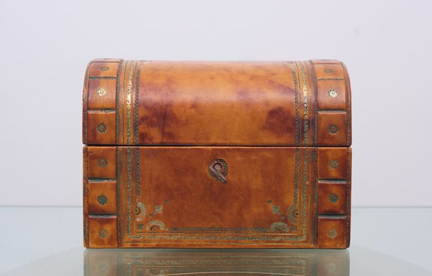 Italian Embossed Leather Jewelry Box, 1960s for sale at Pamono