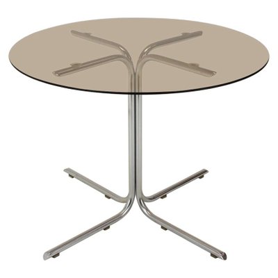 Round Dining Table In Chrome And Glass, Wood And Chrome Round Dining Table