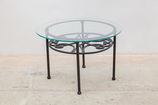 French Wrought Iron Round Coffee Table, Round Glass Iron Coffee Table