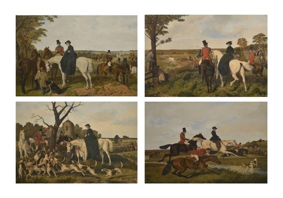J F Herring, Hunting Scenes, 19th Century, Engravings, Framed, Set