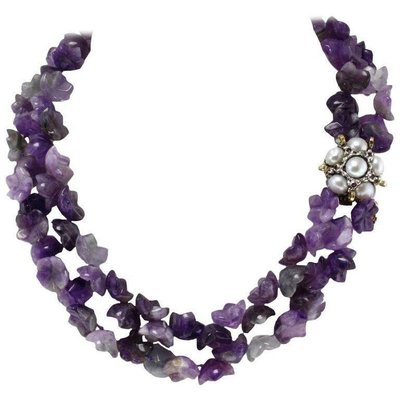 Collar de amatista, perla, rubí y oro en venta en Pamono