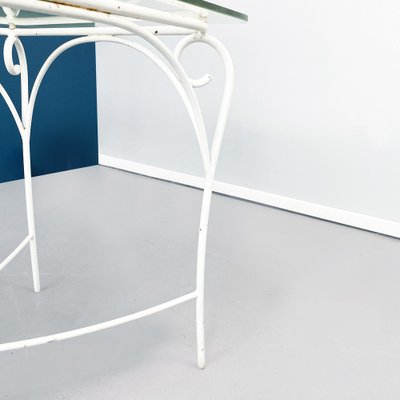 Mid Century Italian Garden Table in White Wrought Iron Glass