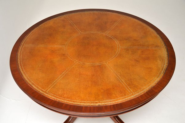 Antique Regency Style Dining Table With, Leather Top Round Dining Table