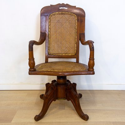 Late 19th Century Oak Swivel Office, Antique Oak Swivel Office Chair With Arms
