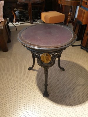 Round Cast Iron Structure Coffee Table, Weiman Leather Top Tables
