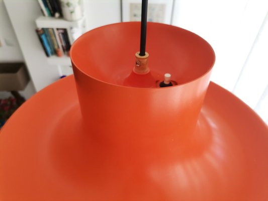 Large Mid-Century Scandinavian Modern Orange Metal Hanging Light