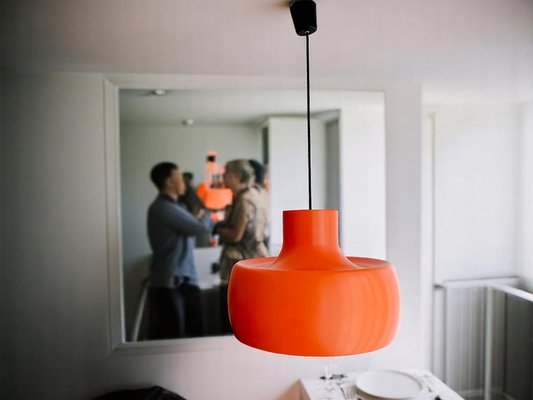 Large Mid-Century Scandinavian Modern Orange Metal Hanging Light