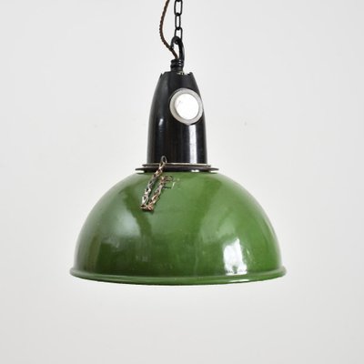 Green pendant lamps Industrial lamp shade Vintage lamp shade Pair of old Lamp Shades Factory Green Enamel Lights