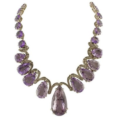 Rose Gold and Silver Drop Necklace with 