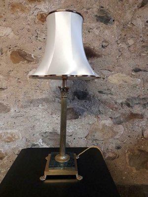 Brass Corinthian Column Table Lamp With, Tall Thin Light Shade