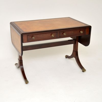 Antique Regency Style Leather Top Sofa, Regency Style Side Table