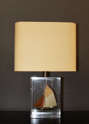 Acrylic Glass Table Lamp with Inclusion of Sails, 1980s for sale