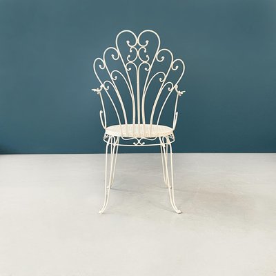 Mid Century Italian Garden Chairs in White Wrought Iron with Curls 1960s Set of 4 for sale at Pamono
