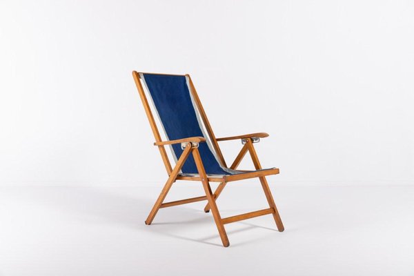 Deck Lounge Chair in Wood & Leather by Fratelli Reguitti X Louis