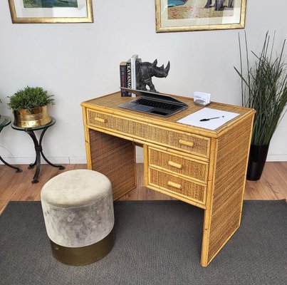Rattan desk with drawers deals