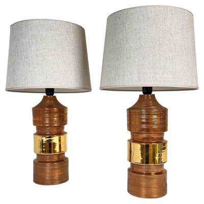 Large Mid Century Brass Table Lamps By, Brass Table Lamps Vintage Style