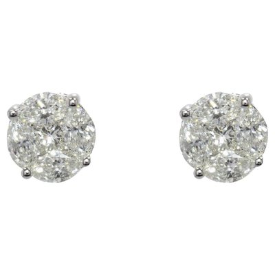 1.13 Carat Modern Diamond 18 Karat White Gold Stud Earrings Set of 2