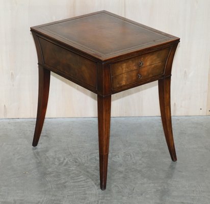 Victorian Mahogany Curved Single Drawer Side End Lamp Table with Brown Leather Top