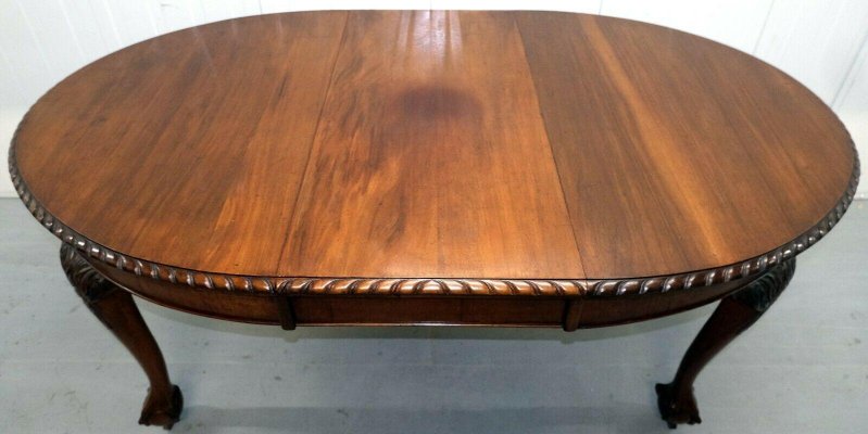 Mahogany Extending Dining Table One Leaf Cabriole Legs with Claw Ball Feet
