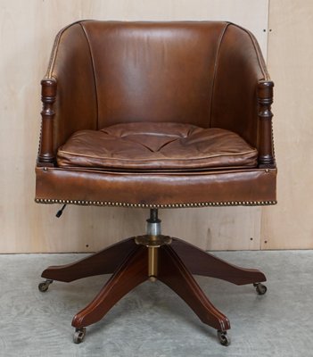 Vintage Hand Dyed Aged Brown Leather, Leather Swivel Tub Chair Uk