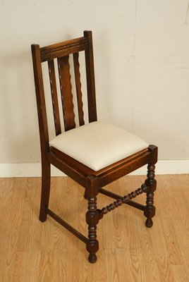 Antique Carved Oak Dining Chairs with Bobbin Turned Legs 1920s Set of 6