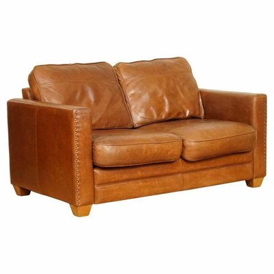 Vintage Brown Leather Sofa With Studded, Old Brown Leather Couches
