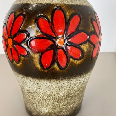 Large Fat Lava Floral Floor Vase by Scheurich, Germany, 1970s for