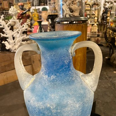 Vaso Scavo in vetro di Murano blu e bianco, anni '60 in vendita su Pamono