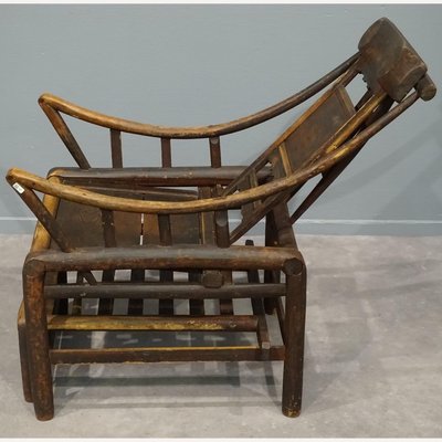 Antique Chinese Handcrafted Bamboo Lounge Chair 1860s