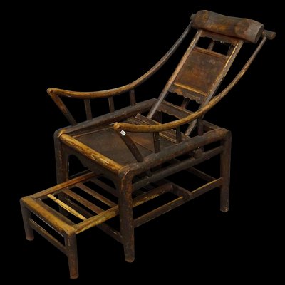 Antique Chinese Handcrafted Bamboo Lounge Chair, 1860s for