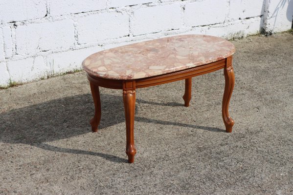Vintage French Marble & Wood Coffee Table for sale at Pamono