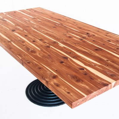 Solid Cypress Wood Table with Iron Base