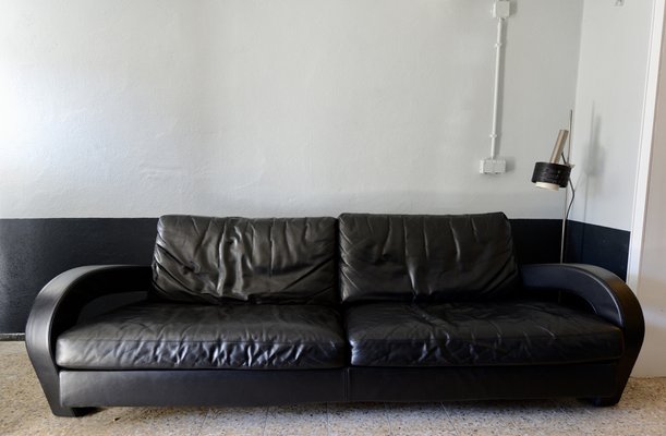Three Seater Balillo Sofa in Black Leather by Antonio Citterio