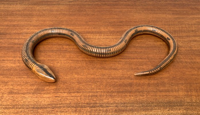 Serpent Articulé En Bois - 70 Cm De Long - Couleurs Marron Et Jaune - Neuf - Jouet Ou Décoration
