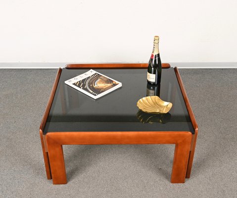 Mid Century Italian Square Wood Coffee Table by Afra Tobia