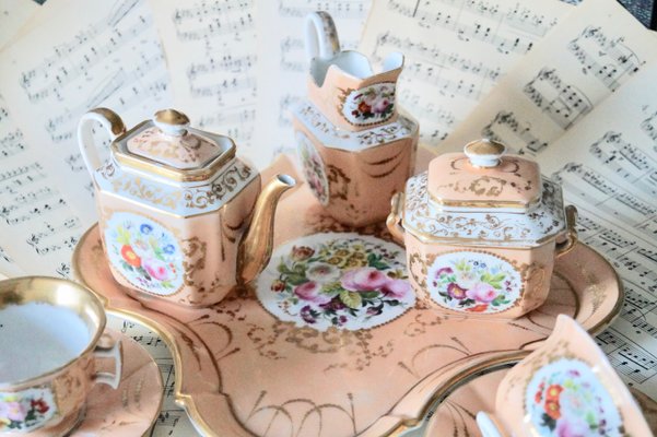 Antique Tetè a Tetè Teaset in Paris Porcelain, 1850s, Set of 6 for