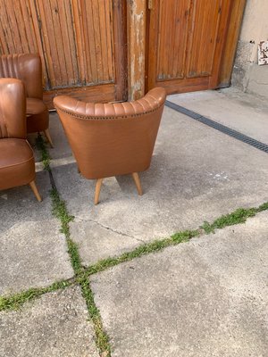 Mid Century Sky Brown Cocktail Chairs and Sofa 1950s Set of 4