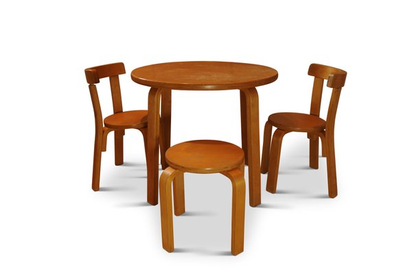Mid Century Modern Bent Beech Child s Table Stool Chairs by