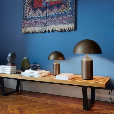 Atoll Small Metal Satin Bronze Table Lamp by Vico Magistretti for