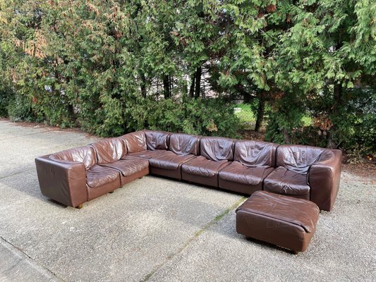 Dark Brown Leather Modular Sofa by Tito Agnoli for Arflex Italy