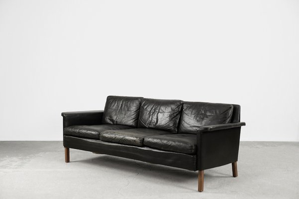 Mid Century Modern Danish Black Leather, Mid Century Modern Black Leather Sectional
