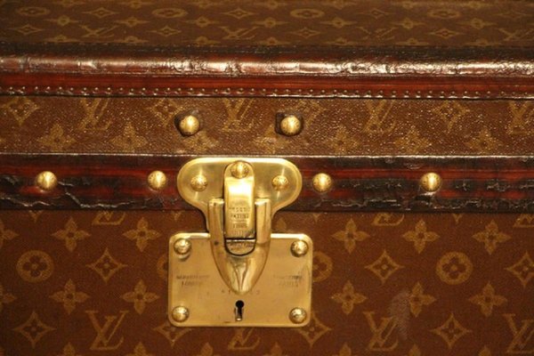 Early 20th Century French Stencil and Monogram Louis Vuitton Leather Hat  Trunk - Country French Interiors