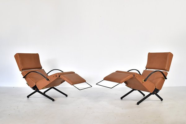 Set of P40 Lounge Chairs in Cognac Leather by Osvaldo Borsani for