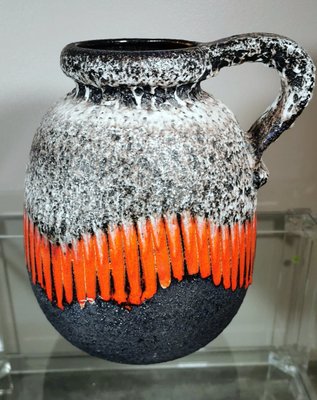 German Fat Lava Style Colored and Glazed Ceramic Pitcher with