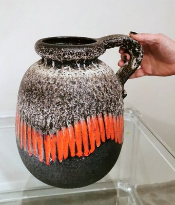 German Fat Lava Style Colored and Glazed Ceramic Pitcher with