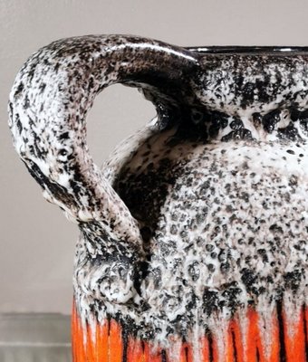 German Fat Lava Style Colored and Glazed Ceramic Pitcher with German Fat Lava Style Colored and Glazed Ceramic Pitcher with